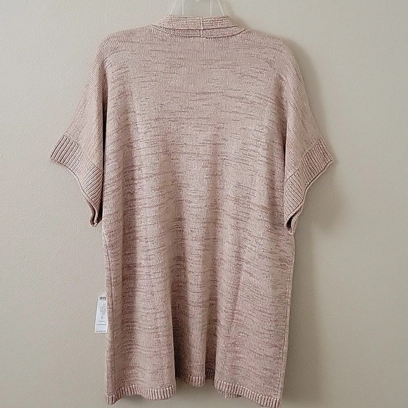 Chico's Neutral Knit Longline Open Front Elbow Sleeve Cardigan Sweater - Size L - Picture 4 of 6